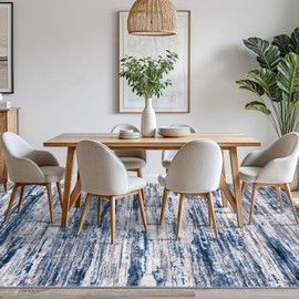 Siiloom Navy Blue Gray Neutral Multi 8x10 Modern Abstract Area Rug for Bedroom, Large Super Soft Washable Rugs with Non-Slip, Non-Shedding Carpet for Living Room, Indoor Door Mat For Office Home Décor