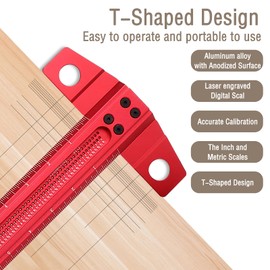 Aiwons T-Square Woodworking Ruler - 24 Inch Architect Precision Marking Ruler for Carpenter Work,Layout and Measuring - Aluminum Alloy Going Make Tools,Woodworking Scriber,Marking T Ruler