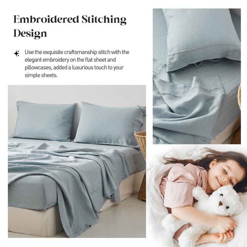 Simple&Opulence 100% Pure Linen Sheet Set Queen Size, Natural French