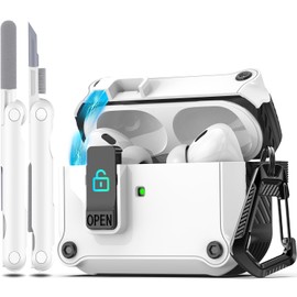 R-fun R-fun Compatible with AirPods Pro 2nd Generation 2023(USB-C),2022(Lightning Cable),1st Gen 2019 Charging Case, Full Drop Protection Auto Pop-Up Lid Design with Cleaner Kit,White