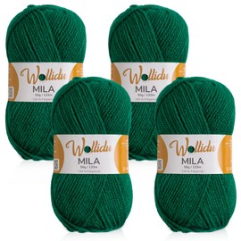 Wollidu Mila Yarn for Crochet and Knitting, 4 x 50 g/133 m, Knitting Yarn, 100% Polyacrylic, Crochet Yarn, Grass Green