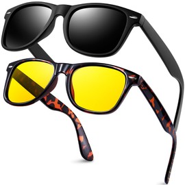 KANASTAL Sunglasses for Men Women Polarized Black Sunglasses and Night Driving Glasses Classic Square Sun Glasses for Party Outdoor Travel Driving