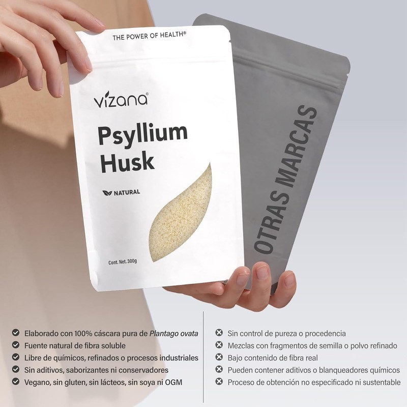 VIZANA NUTRITION Psyllium Husk Natural, 600g Sin Azucar, Cáscara de