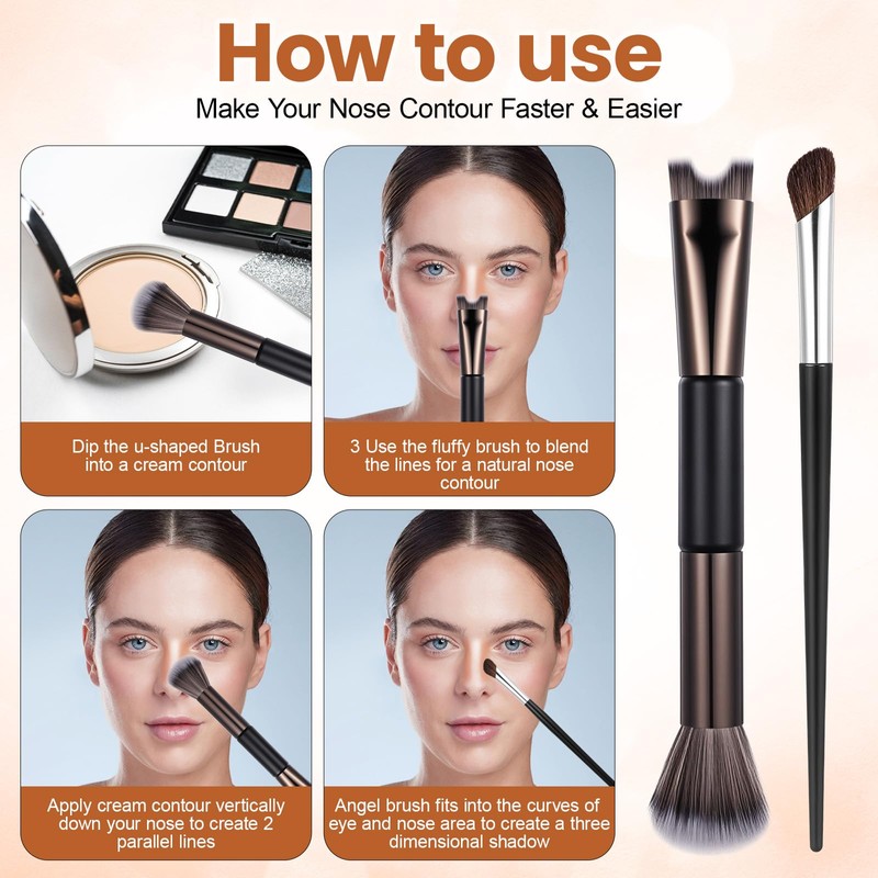 2Pcs Nose Contour Brushes for Makeup Shimmeroo Double-Ended Nose Angled