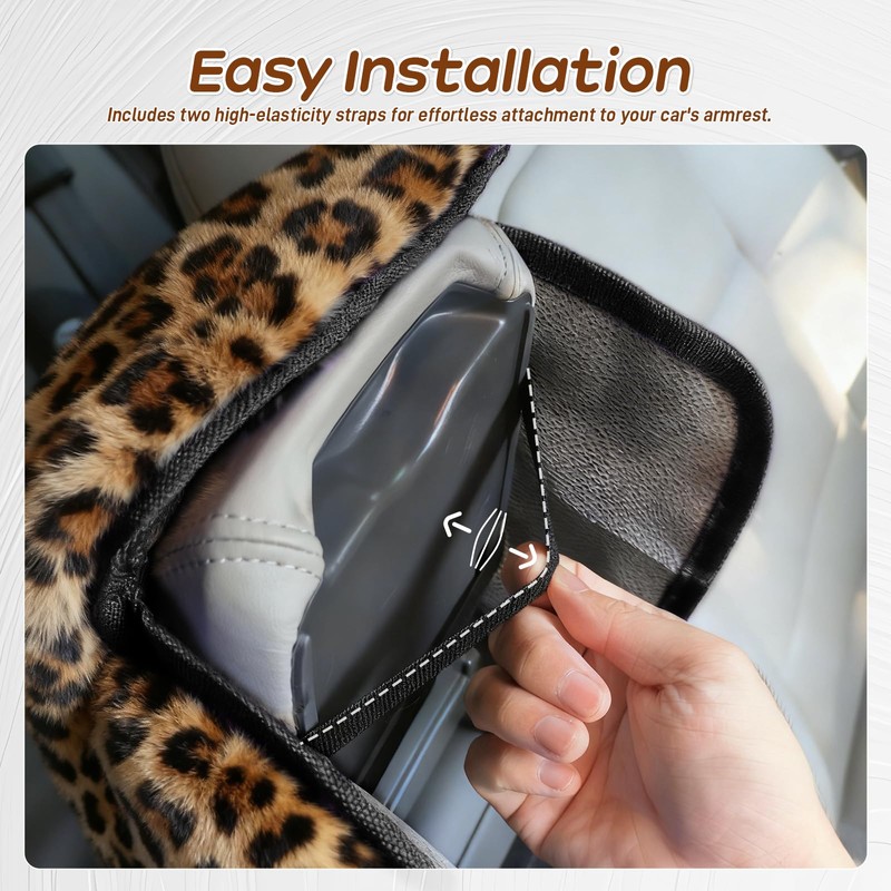 Fluffy Car Armrest Cover with Side Pockets – Plush Fuzzy