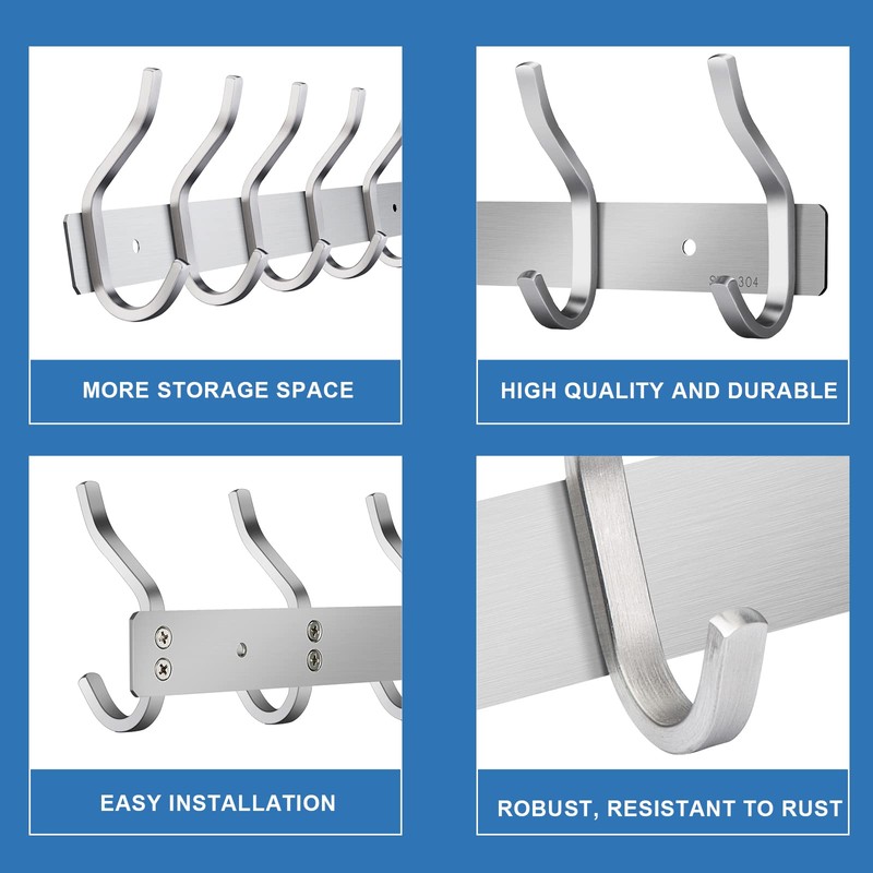 MEIJO Stainless Steel Coat Hooks, Wall Coat Hooks with 4