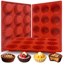 Wilewir 3Pcs Peanut Butter Cup Molds for Baking, Non-Stick Silicone Peanut Butter Cup Molds for Chocolate, 12-Cavity Mini Tart Pan for Bite Size Chocolate Fat Bombs