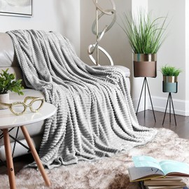 Clara Clark Cut Plush Fleece Throw Blanket - Throw Size - Lightweight Super Soft Fuzzy Luxury Bed Blanket for Bed - Machine Washable - (50x60) (Light Grey)