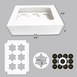 Excellent Cupcake Boxes With Window (32 Pcs) - Cupcake Container Bakery Boxes with 10 Carrier Trays, 10 Cookie Boxes & 12 Stickers | 6 Cupcake Holder Perfect for Muffin, Donuts & Pastry (White)