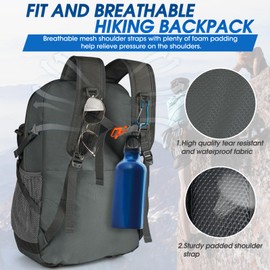 40L Packable Backpack Waterproof Hiking Backpacks Lightweight Outdoor Sport Travel Daypack for Climbing Camping Touring，Grey