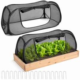 2PCS Pop Up Mesh Plant Covers for Raised Beds, Foldable Garden Bed Shade Cover（45 x 22 x 18 in）- 50% Sunblock Mesh Cover with Zipper Door & 16 Stakes for Vegetables Seedlings Herbs（Black）