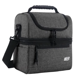 MIER 2 Compartment Lunch Bag for Men Women, Leakproof Insulated Cooler Bag for Work, Grey, Medium