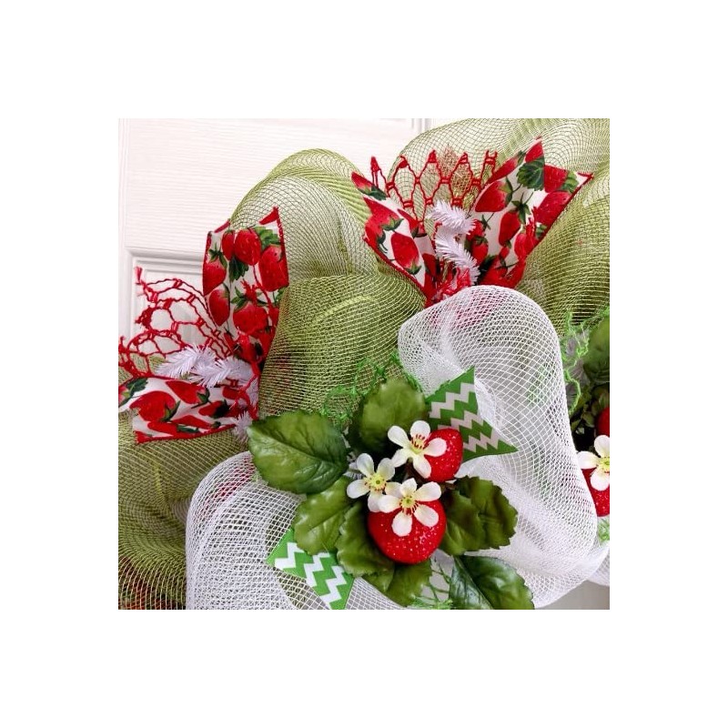 Strawberry Fields Forever Deco Mesh Handmade Spring or Summer Wreath