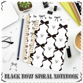 3 Pack Coquette Preppy Bow Notebook, Aesthetic Spiral Notebook Journals, 5.5x8.3 Inch Cute Preppy School Supplies for Women Office Favors Supplies(Black Bow)