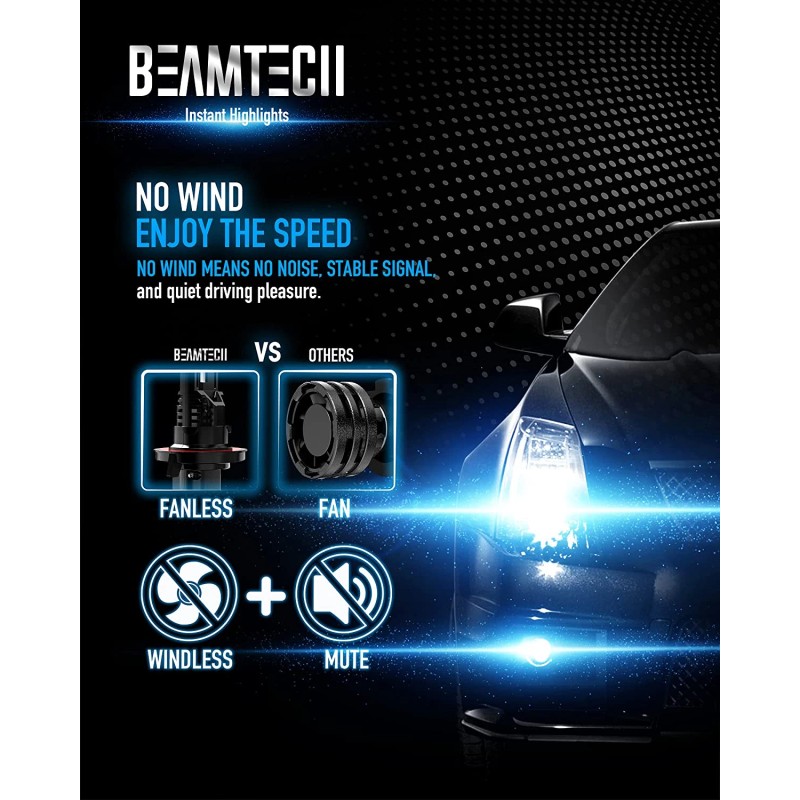 Beamtech H13/9008 LED Light Bulbs 60W 12000 Lumens 6500K Xenon