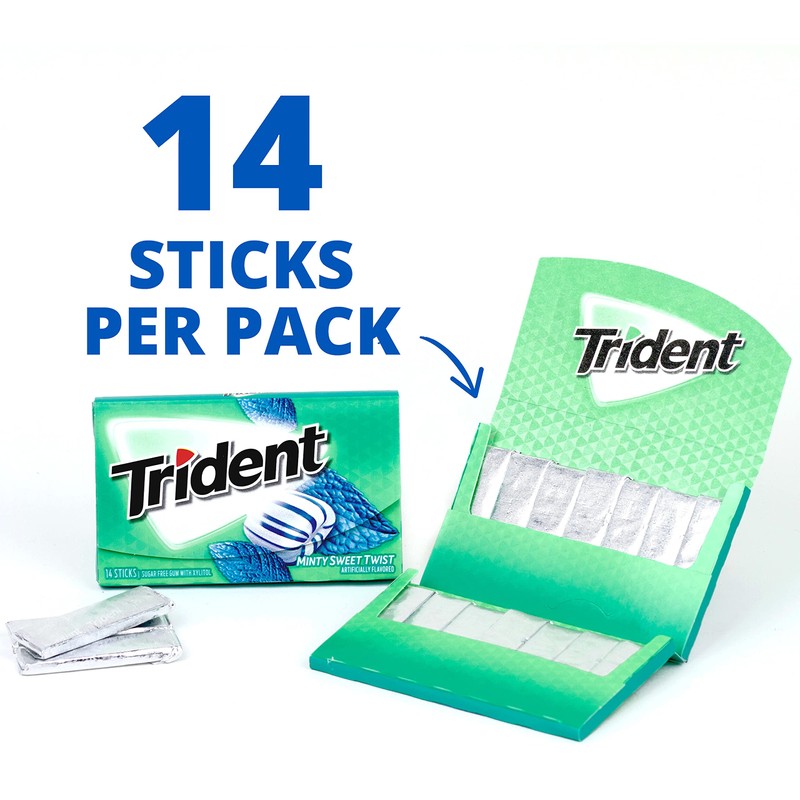 Trident Minty Sweet Twist Sugar-Free Chewing Gum, 12 Packs of