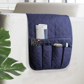 Sofa Armrest Organizer Non-Slip Arm Chair Bedside Storage Organizer for Recliner Couch with 5 Pockets for Cell Phone TV Remote Control Magazines - Color: blue