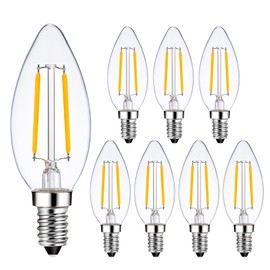 Sunaiony E14 LED Bulb 25 Watt Equivalent Warm White 2700K 2W LED European Bulb, E14 Edison Candelabra Light Bulbs, 8 Pack
