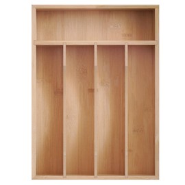 Krismax Bamboo Silverware Drawer Organizer，5 slots Wood Storage Containers, Junk Drawer Divider Organzers, Untensils Cutlery Tray with Drawer, Kitchen Flatware for Bedroom, Office, Living Room