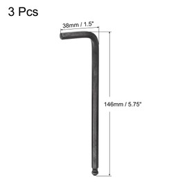 uxcell 3pcs 6mm Ball End Hex Key Wrench, Metric L Shaped Long Arm CR-V Repairing Tool for Bikes Furniture Repair, Black