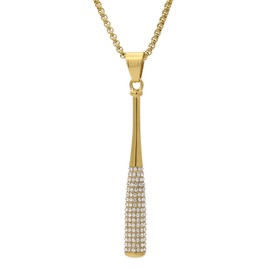 Heavstjer Hip Hop 18K Gold Iced Out Jewelry Stainless Steel Baseball Bat Pendant Necklace(Gold)
