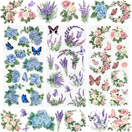 WANDIC 3 Sheets Rub On Transfer Sticker, Butterfly Floral Stickers for DIY Scrapbooking Photo Albums furniture,5.9 * 11.8in