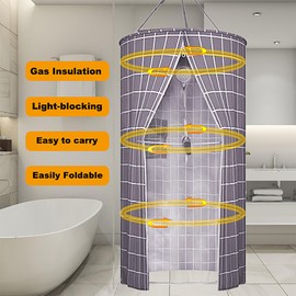 ZVOBUEI 39.4inx78.8in Round Waterproof Shower Curtain Outdoor Single Hanging Shower Cover with Storage and Double Zipper Foldable in Indoors Bathrooms and Travel Outdoors