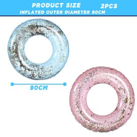 90cm Inflatable Swimming Ring Pool Rubber Rings for Kids Adults,2Pcs Pink Blue Sequin Inflatables Swim Rings Pool Float,Inflatable Pools Ring Toy Water Floaties for Kid Girls Boys Summer Beach Party