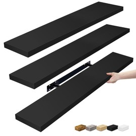 Sorbus Long Floating Shelves 3 Large Wall Mounted Floating Shelves for Bedroom, Kitchen, Living Room, Bathroom & Farmhouse . - Color: Gray