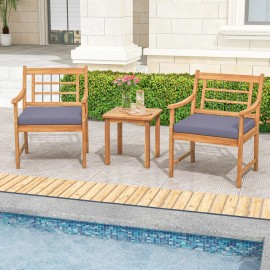 COSTWAY 3PCS Patio Outdoor Ergonomic Slatted Furniture Set With Convenient Coffee Table