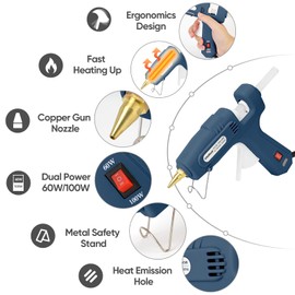 ROMECH Full Size Hot Glue Gun with 60/100W Dual Power and 21 Hot Glue Sticks (7/16"), Fast Preheating Heavy Duty Industrial Gluegun with Storage Case for Crafting, DIY and Repairs (Blue) | ROMECH