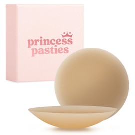 Princess Pasties Nipple Covers - Hypoallergenic Adhesive Silicone Nipple Coverings with Travel Box for Strapless Dress (Regular, L/XL (Fits D+ Cups), Tan)