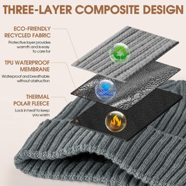 Sukeen Winter Hat Men Women Waterproof Windproof Beanie Unisex Warm Hat Polar Fleece for Outdoor Sports Running Skiing Cycling Climbing Travel Camping, gray