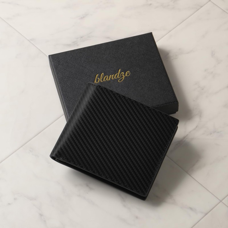 Brunze Wallet, Men's, Bi-Fold, Glossy, Carbon Leather, Bifold, Compact Wallet,