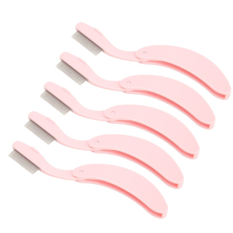 5pcs Curve Handle Lash Comb Stainless Steel Folding Eyelash Teeth
