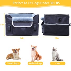 AMFIYQ Foldable Dog Car Seat for Small Dogs,Potable Puppy Booster Seat with Harness &Safety Belt, Travel Pet Bed can Removable & Washable Suitable for Dogs 25-30 lbs(Black)