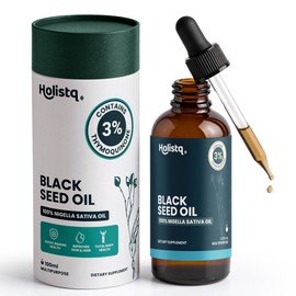 Holistiq Black Seed Oil Organic Cold Pressed Drops | 3% Thymoquinone | Non-GMO & Vegan | Cold Pressed Black Cumin Nigella Sativa Oil for Immune Support, Aceite de Comino Negro - Drops, 100 mL