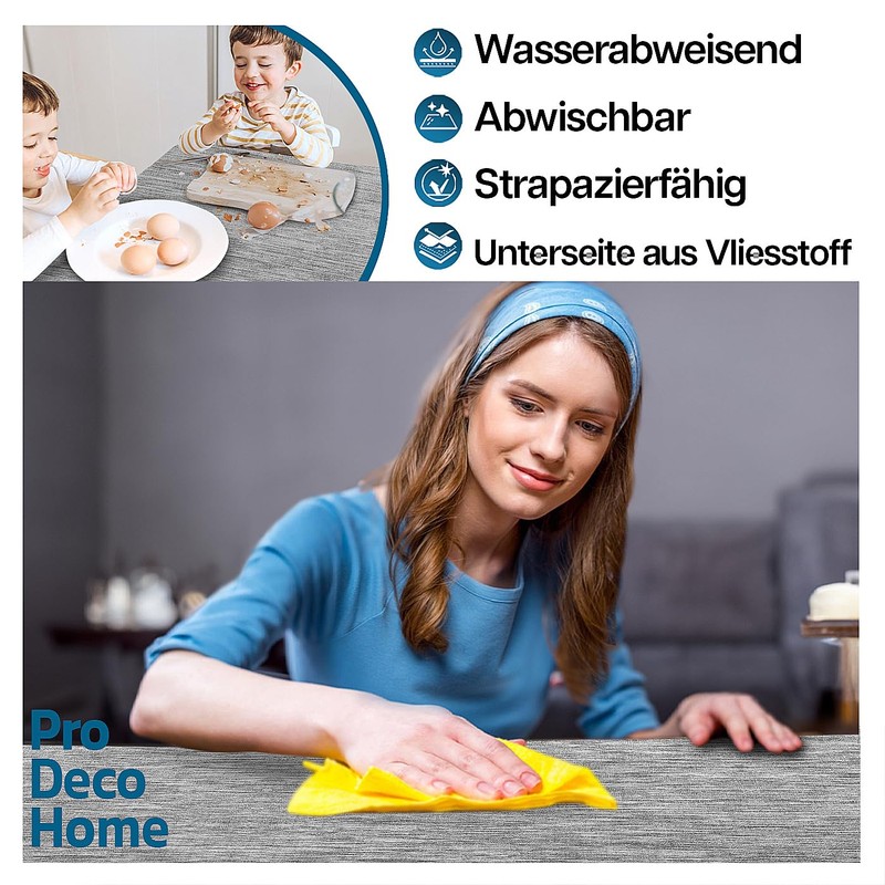 Oilcloth Tablecloth with Overlock Seam, Linen Embossing, Light Grey, Rectangular,