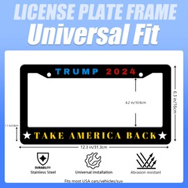 Onevenvi License Plate Frame Trump 2024 License Plate Frame Take American Back Rust-Proof Waterproof Stainless Steel with Screws for Men Women 12.2 x 6 Inches