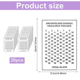 20pcs Money Challenge Tracker Sheets, Envelopes Challenge Binder Cash Stuffing Trackers Long-Term Saving Plan Sheets for Family Kids Gift