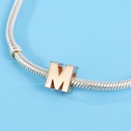 Rose Gold Letter Charms Solid Sterling Silver Initial A-Z Alphabet Charm Beads, Sterling Silver