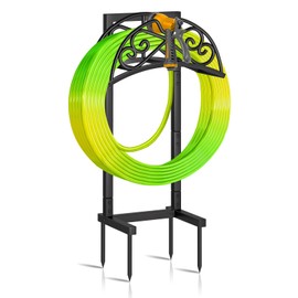 biguphate 2025 Garden Hose Holder Outside, Heavy Duty Water Hose Storage with 4 Spikes, Metal Yard Hose Hanger for 150FT Hose, Durable Lawn Hose Reel Rack