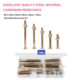 Simmons Crib Parts Hardware Replacement Kit, cSeao 25-Set Hex Socket Cap Bolts Barrel Nuts Assortment Kit for Bunk Beds Cot Chairs Furniture Assembling, M6x35mm/ 45mm/ 55mm/ 65mm/ 75mm