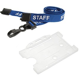 Customcard ltd® Staff Neck Lanyard Blue Plastic Clip & Opaque Open Faced ID Card Holder
