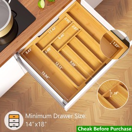 Pipishell Pipishell Bamboo Expandable Drawer Organizer for Utensils Holder, Adjustable Cutlery Tray, Wood Drawer Dividers Organizer for Silverware, Flatware, Knives in Kitchen, Bedroom, Living Room