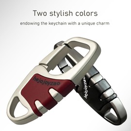 Keychain Clip Car Key Chain Hooks with 4 Heavy Duty Key Rings and 1 D Ring,Carabiner Keychain for Men and Women (2 Pcs Black and Pearl Nickel)