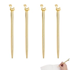 TOCCOOL 4Pcs Swan Neck Pen - Metal Twist-up Ballpoint Pen, Novel Swan-Shaped Pen, Smooth Writing, Comfortable Feel, Suitable for Creative Writing, Office (Gold)