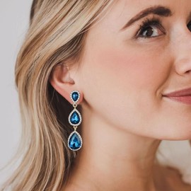 Clearine Ladies Beautiful Small to Large Triple Teardrop Crystal Dangle Stud Earrings, Crystal, No Gemstone