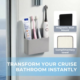 Magnetic Toothbrush Holder for Cruise Ship Cabin – Wall-Mounted Cruise Bathroom Organizer with 2 Removable Dividers & Towel, Cruise Essentials 2025 & Cruise Must Haves for Alaska & Caribbean Cruises