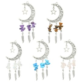 KitBeads 10Pcs 5 Colors Dream Catcher Charms Gemstone Chip Dangle Moon Star Feather Filigree Charms for Earrings Necklaces Bracelets Jewelry Making